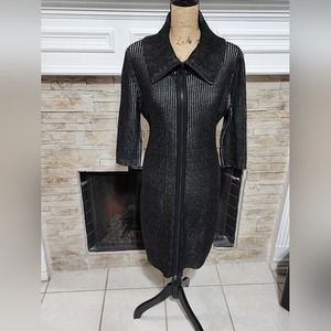 Calvin Klein black marled ribbed full zip sweater dress size‎ XL
